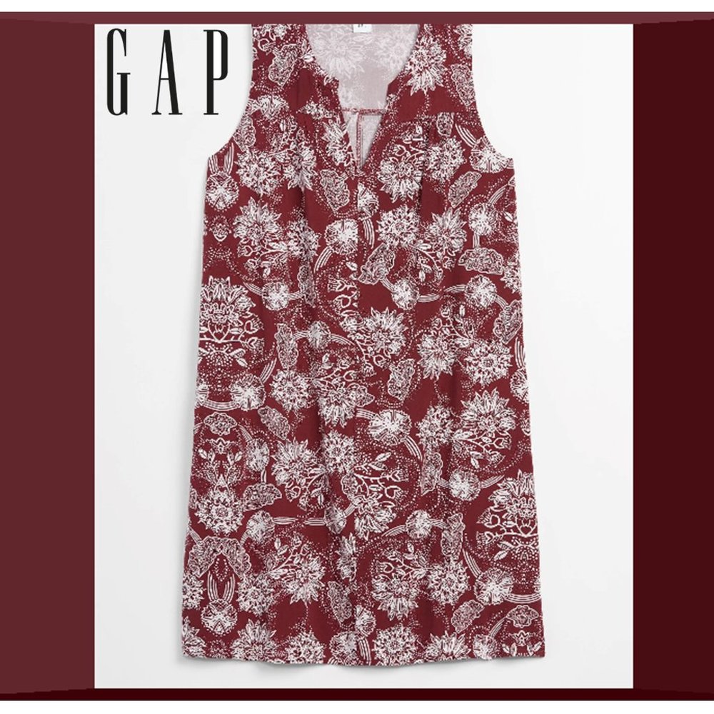 GAP Maroon Floral Sleeveless Summer Dress with Pockets, Sz S